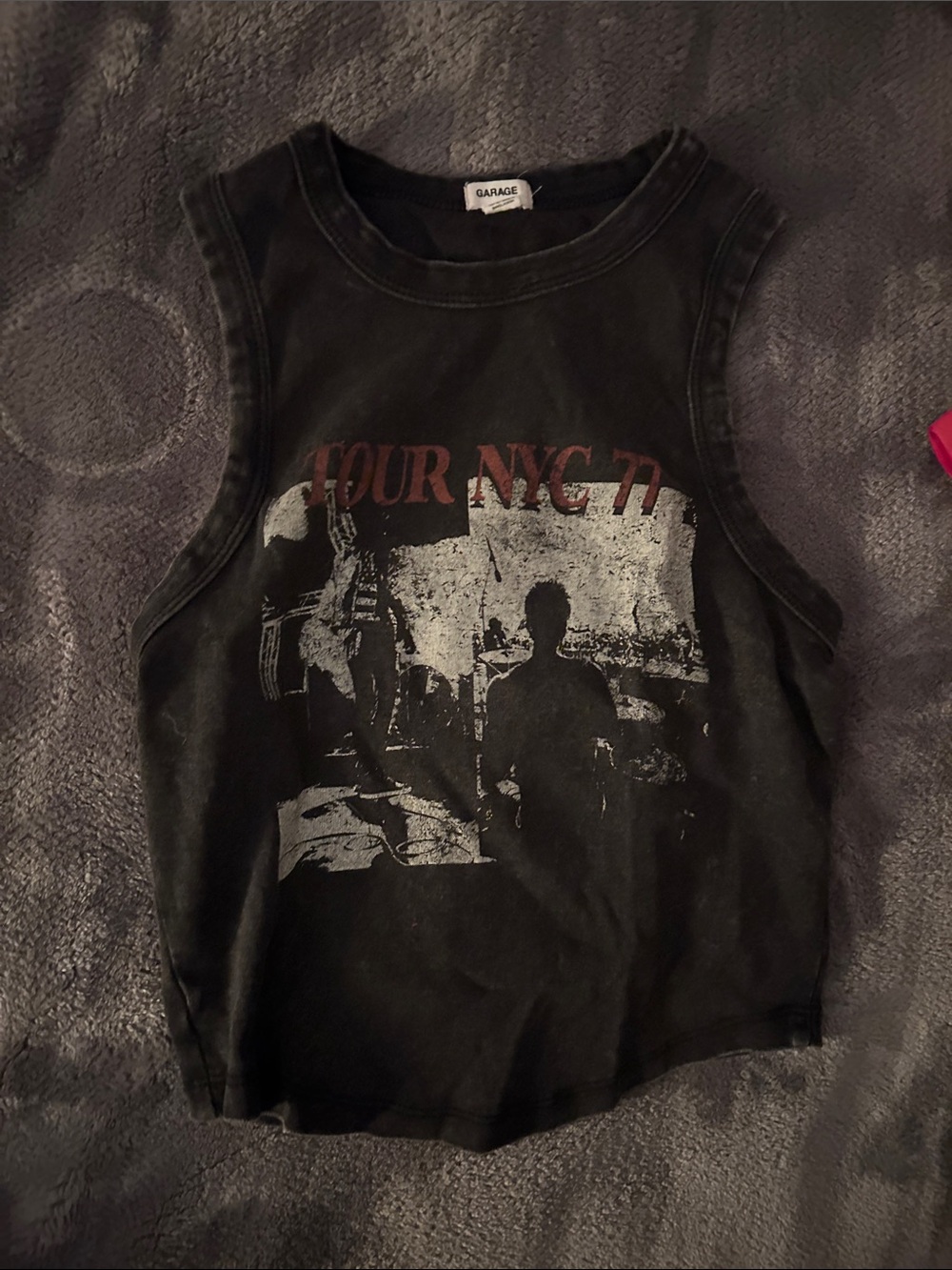 Garage Black Graphic Crop Muscle Tank